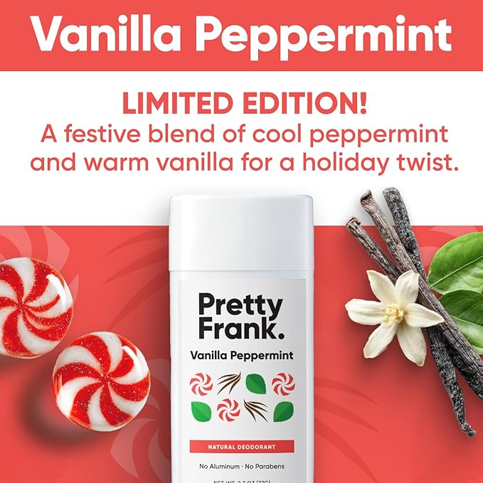 PRETTY FRANK Aluminum-Free Deodorant Stick, Vanilla Peppermint (1-Pack) | All-Day Odor Control for Men & Women | Skin-Soothing Formula with Organic Ingredients & Essential Oils