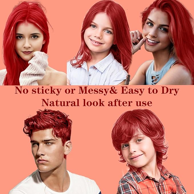 Red Hair Color Wax, Temporary Washable Hair Color Dye for Kids, Temporary Dye Wax Natural Hairstyle Cream Hair Pomades for Women & Men Party Cosplay Halloween