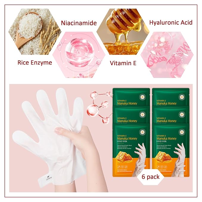 Hand Masks Moisturizing Gloves,6 Pairs Hydrating Hand Peel Masks Gift Set for Dry Cracked Hands Care,Long-lasting and Non-greasy Hand Moisturizer Gloves for Women H