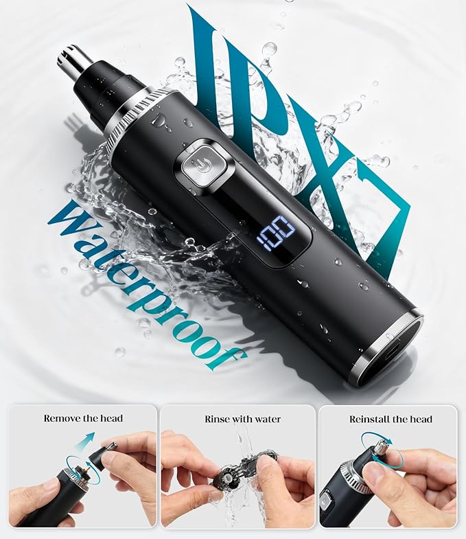 Nose & Ear Hair Trimmer, Type-C Rechargeable Precision Groomer for Men & Women, Painless Double-Edged Blades, IPX7 Waterproof & Easy to Clean for Nose, Ears, and Facial Hair