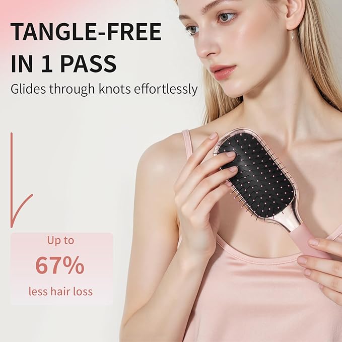 MELBANG Paddle Hair Brush（Soft Bristles） – Pink Hair Brush for Women & Men, Adults & Kids, Ideal for Thin, Damaged Hair, Wet & Dry Use, Detangling & Smoothing Brush