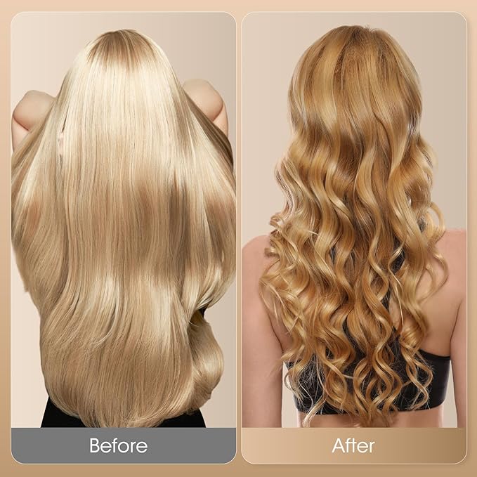 Rotating Automatic Curling Iron for Waves-Curling Wand for Long Hair, Extra Long Barrel Ceramic Hair Curler for Women,Dual Voltage, 5 Temps & 30s Heat-up (Rose Gold, 1 inch)