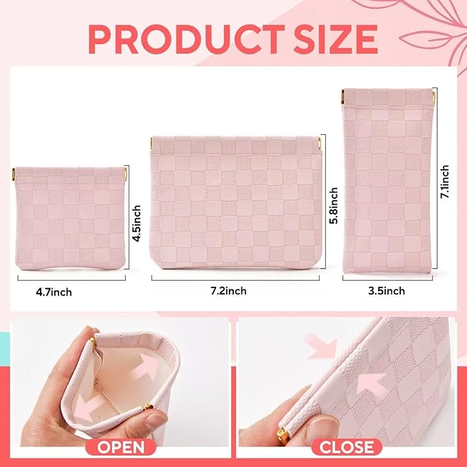 3PCS Small Makeup Bag for Purse，Waterproof Leather Portable Mini Makeup Bag,Snap Closure Organizer Pouch for Coin Cards Jewelry Lipstick Cosmetic Accessories，Small Travel Kit Storage Pouch