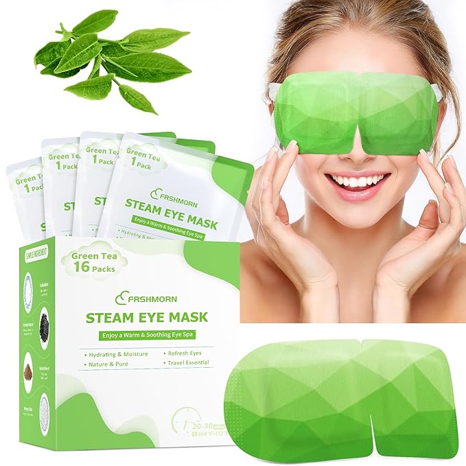 16 Packs Steam Eye Mask, Heated Eye Mask for Sleeping, Warm Compress for Eyes, Self Heating Disposal Steam Mask for Home Sleep, Office, Spa, Travel Essentials Stocking Stuffers (Green Tea)