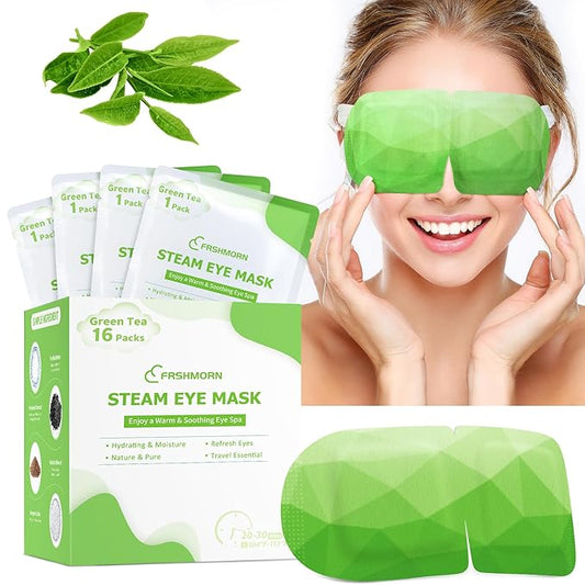 16 Packs Steam Eye Mask, Heated Eye Mask for Sleeping, Warm Compress for Eyes, Self Heating Disposal Steam Mask for Home Sleep, Office, Spa, Travel Essentials Stocking Stuffers (Green Tea)