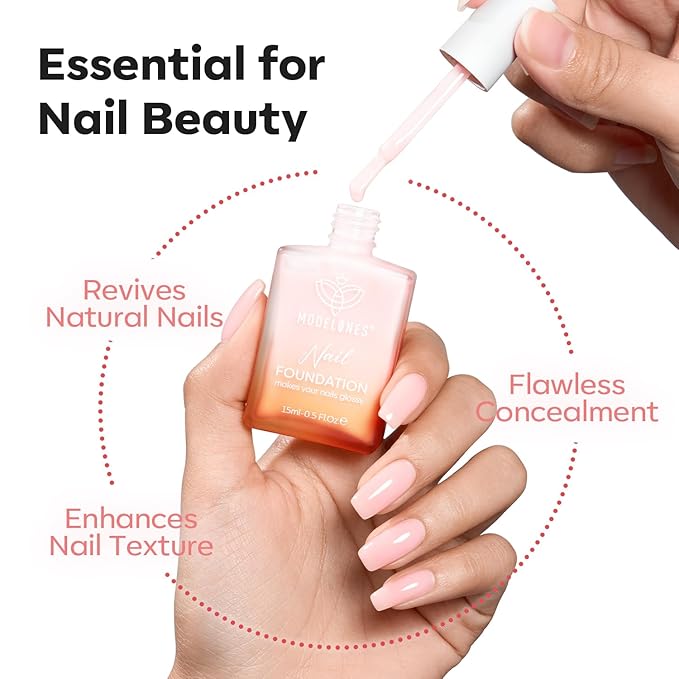 modelones Nail Strengthener Pale Pink White Nail Repair for Damaged Nails Strengthening Polish 15ml Nail Growth and Strengthener Natural Concealer Foundation Nail Care Gifts for Women