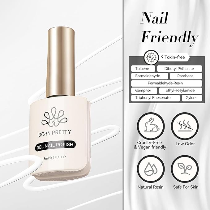Born Pretty White Gel Nail Polish Christmas Snowflake Color Soak Off U V LED Gel Polish Hema-Free Gel Nail Polish French Wedding Tips Nail Art DIY Manicure at Home 15ml