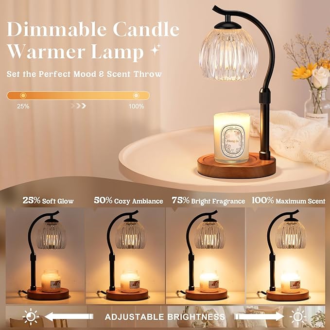 Candle Warmer Lamp with Timer - Dimmable & Adjustable Height, Modern New Home Decor Vintage House Warming Gifts Wax Melt Warmer for Jar Scented Candle, Cozy (Black)