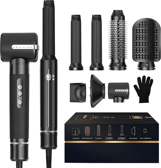 7 in ONE Hair Dryer Brush, Powerful Blow Dryer Brush with Air Curler for Hair, Brush Blow Dryer with Diffuser, Ionic Hot Air Brush Fast Dry, Volumize, Curls, Straight, Hair Styling Tools 100-120V