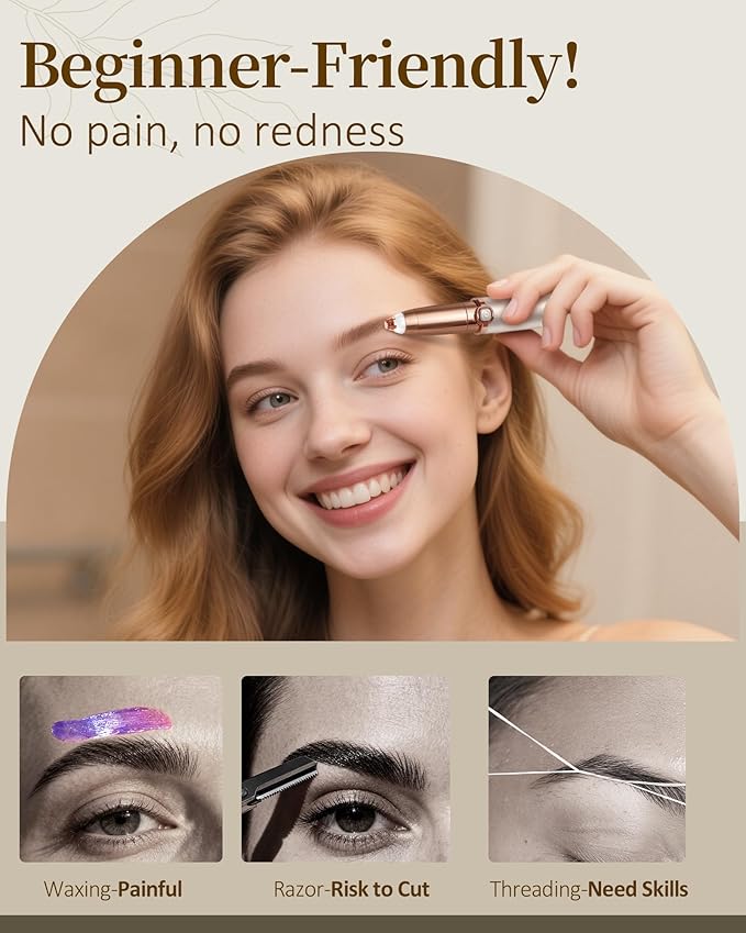 Eyebrow Trimmer for Women, Eyebrow Razor: Rechargeable Facial Hair Removal for Women with 2 Replacement Heads & LED Light, Electric Painless EyeBrow Shaver Hair Removal Device for Eyebrows/Lips/Face