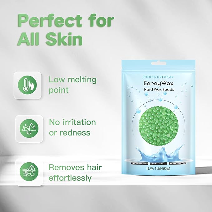 Hard Wax Beads for Hair Removal, 1lb Brazilian Coarse Waxing for Full Arms, Armpit, Bikini, Eyebrow, Face, Legs, Sensitive Skin, At-Home Wax Melts for Women Men