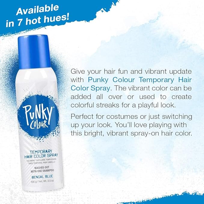 Punky Temporary Hair Color Spray – Bengal Blue, Instant Vivid Temporary Hair Dye for Women, Wash Out, Hair-Color Spray, 3.5 oz, 2 Pack