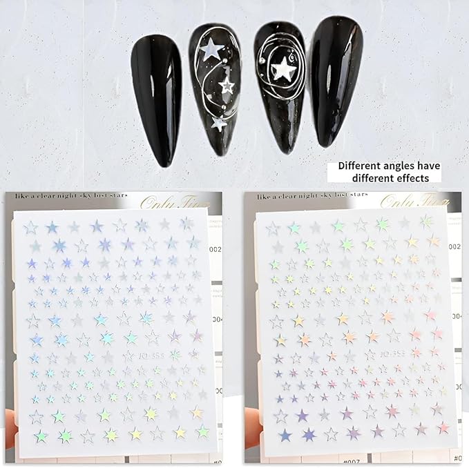 12 Sheets Aurora Nail Stickers for Nail Art 3D Self Adhesive Moon Star Nail Art Stickers Aurora Nail Decals Glitter Holographic Nail Design Heart Nail Art Supplies DIY Manicure Decorations for Women