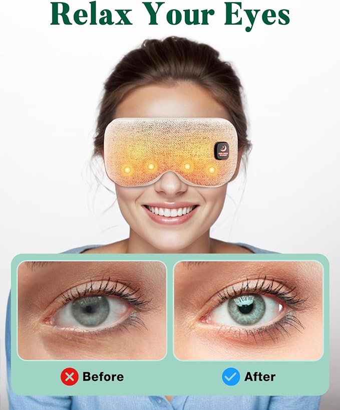 Heated Eye Mask for Dry Eyes, Cordless Warm Compress for Eyes, Light Blocking Eye Heating Pad, Styes, Sleep, Cover Washable, Rechargeable, Light Gray