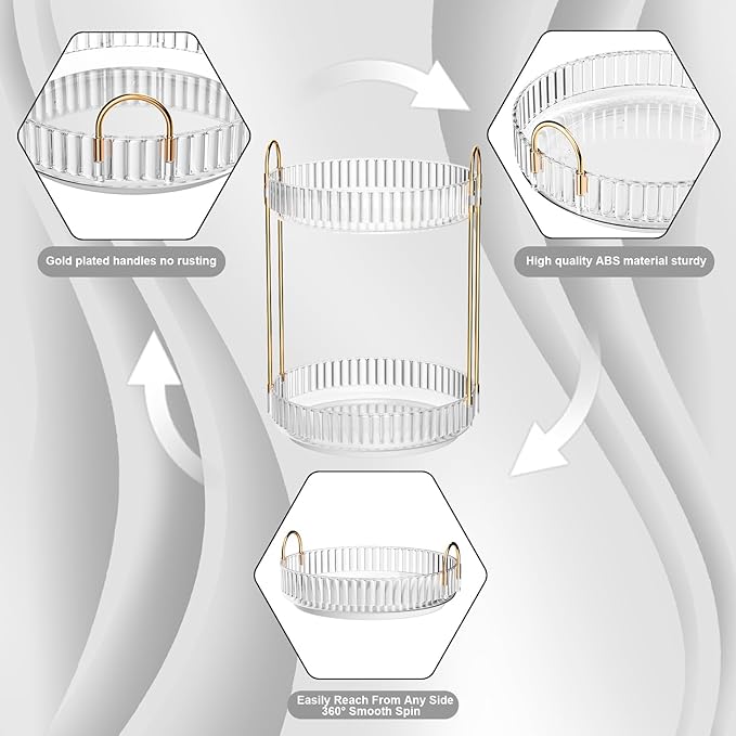 GTI 360°Rotating Makeup Organizer, 2 Tier Bathroom Counter Organizer,Large Capacity Perfume Cosmetics Skincare Vanity Organizers, Dresser Spinning Countertop Organizer and Storage for Women (Clear)
