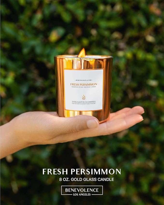 Benevolence LA Fresh Persimmon Wood Wick Candles | Soy Scented Christmas Candles for Home | Holiday Candle Gifts for Women and Men | Home Fragrance | Aromatherapy | 8oz, 45 Hour Burn