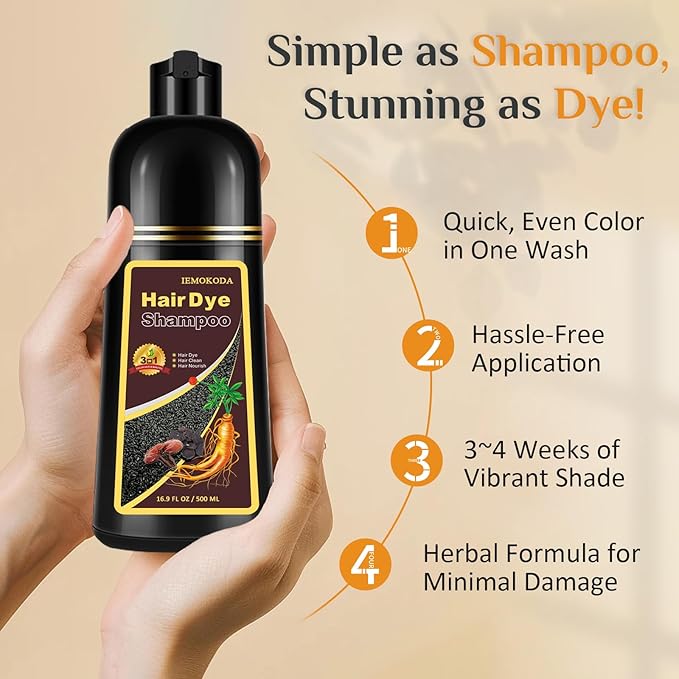 Light Brown Hair Dye Shampoo for Gray Hair - 3-in-1 Coloring & Conditioning Treatment, Natural Shampoo Dye Hair Color for Women & Men, Gentle Covers Gray Hair in Minutes, Champu Para Canas, 500ml