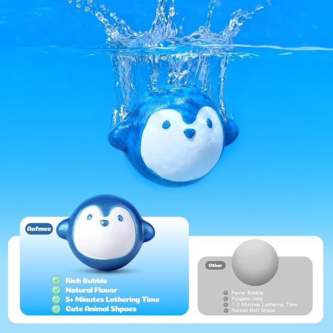 Aofmee Bath Bombs for Kids, 12 Pcs Kids Bath Bombs with Essential Oil, 6 Animal Shapes and Fruity Aroma, Natural Organic Spa Gift Set for Boys Girls, Birthday Christmas Halloween