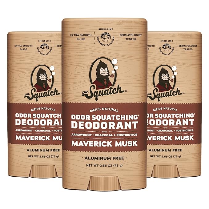 Dr. Squatch Natural Deodorant for Men - Odor-Squatching Aluminum Free - Maverick Musk (2.65 oz, 3-Pack)