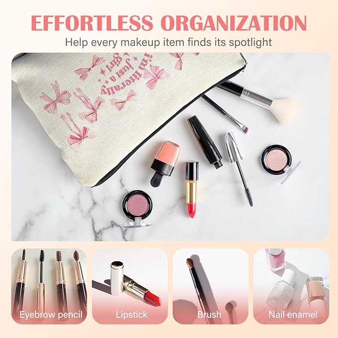 Coquette Pink Bow Makeup Bag for Women, Bow Gifts for Women, Preppy Girly Cosmetic Bag for Purse, Aesthetic Pink Bows Makeup Zipper Pouch