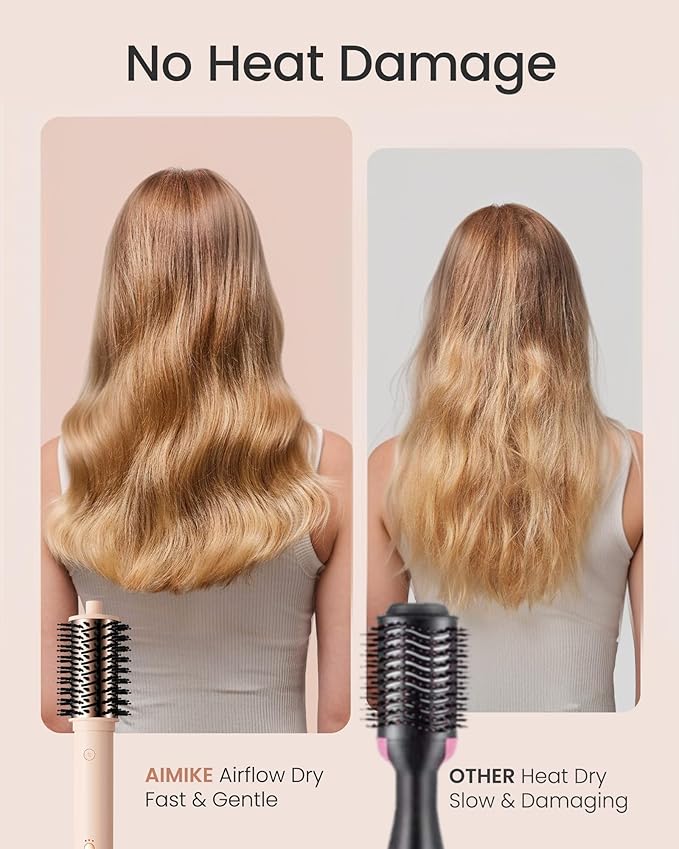 AIMIKE HyperFlow High Speed Blow Dryer Brush, One-Step Hair Dryer & Styler Volumizer, 3X Fast Drying & No Heat Damage, Detachable Hot Air Round Brush for Smooth Frizz-Free Blowout, 3.3'' Overall Dia