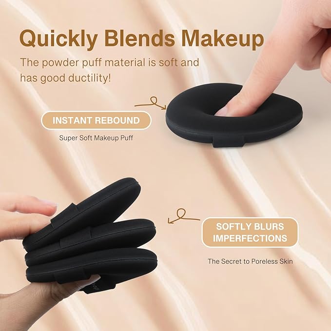 TATAMI Black Makeup Puff Set (Flat + Egg Shape) Rubycell,Cushion Puff, Quick Flawless Foundation Application for Hydrating Liquid Makeup,2pcs Foundation Sponge with Case