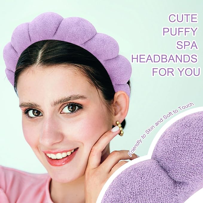 3 Pack Spa Headbands for Washing Face, Skincare Headbands Makeup Headband Sponge Face Wash Headbands, Terry Cloth Headbands Puffy Hair Band for Washing Face