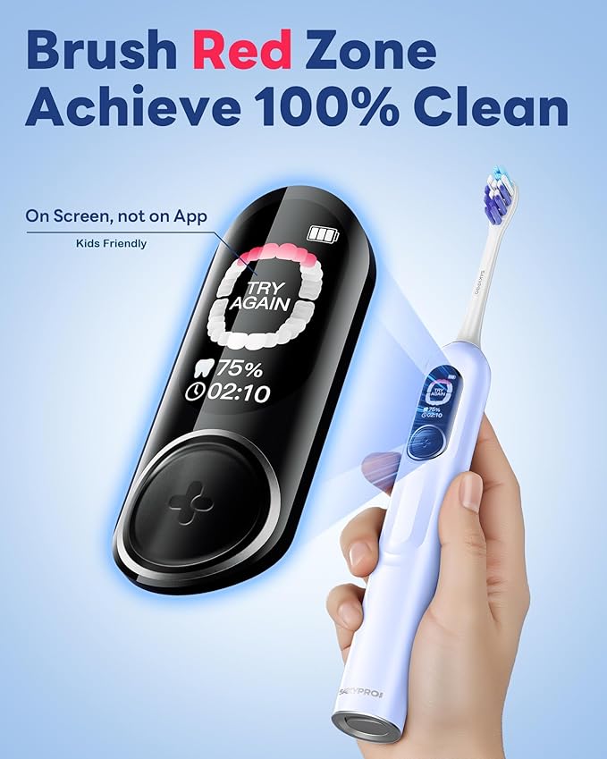 Electric Toothbrush with AI Smart Screen for Adults Kids Teens | 150-Day Battery, Real-Time Brushing Map | Whitening Mode, 3-Min Timer, Travel Case | Family Sonic Toothbrush (G5S Blue)