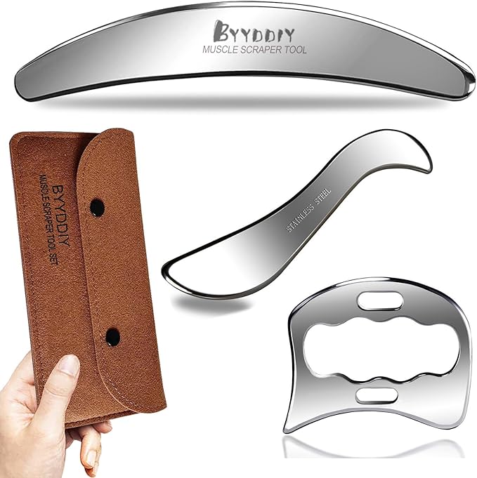 BYYDDIY 3 in 1 Stainless Steel Muscle Scraper Tools Set,Scraping Massage Tools for Physical Therapy,Derma Edge & GuaSha Massage Scraper Tool