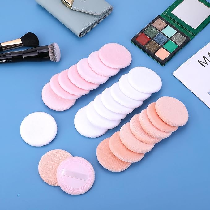 24Pcs Powder Puff Cotton Round Makeup Puff Pads with Strap Face Powder Puffs for Loose and Foundation Cosmetics Sponge Powder Puffs