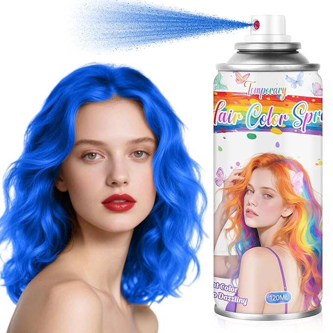 Blue Temporary Hair Color Spray for Kids & Women- Washable Root Touch Up Hair Dye, Non-Sticky Hair Wax for Christmas,Cosplay,Parties (120ML, Blue)