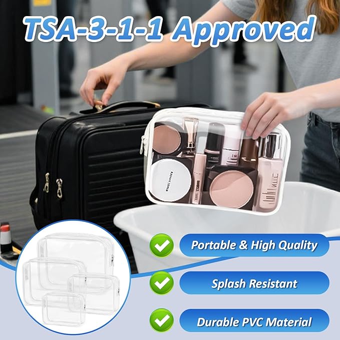 Clear Makeup Bags Plastic Cosmetic Bag TAS Toiletry Bag for Travelling PVC Clear Pouch Organizer Bag for Women (4, white, Multisize)