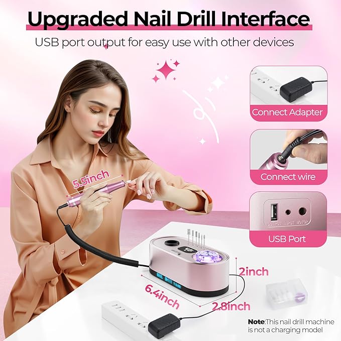 Electric Nail Drill Professional: 40000RPM Electric Nail File Kit Efile Nail Drill Machine with LCD Display for Acrylic Gel Nail, Manicure Pedicure Polishing Nail Grinder for Salon Home Use