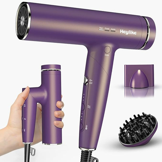 High Speed Plasma Ion Hair Dryer with Diffuser, Professional Blow Dryer 130000 RPM Brushless Motor for Fast Drying,1500W 3Temps/3Speeds Thermo-Control Lightweight Hairdryer for Women Home Travel Salon