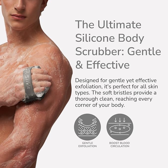 Silicone Body Scrubber - Exfoliating Bath Brush and Skin Cleanser - Shower Sponge for Gentle Body Scrub and Wash - Silicone Scrubbing Care Tool for a Refreshed and Renewed You - Gray