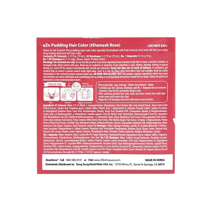 eZn Pudding Hair Dye, Ammonia-Free, Semi-Permanent DIY Korean Hair Dye Color with Keratin, Odorless Gentle for Sensitive Skin No Skin Irritation (Damask Rose)