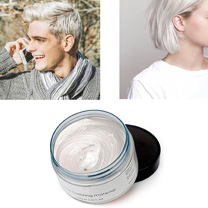 White Hair Color Wax, Natural Hairstyle Wax 4.23 oz, Temporary Hairstyle Cream for Party, Cosplay, Halloween, Daily use, Date, Clubbing (White)