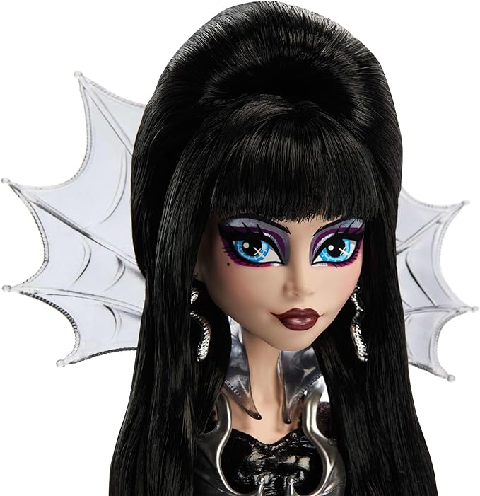 Monster High Doll, Elvira, Mistress of The Dark Collectible in Black Faux Leather Dress with Silvery Batwing Cape and Premium Accessories (Amazon Exclusive)