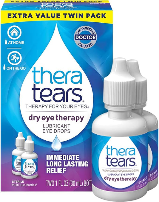 TheraTears Dry Eye Therapy Lubricating Eye Drops for Dry Eyes, 1 Fl Oz Twin Pack, (2 x 30mL Bottles)