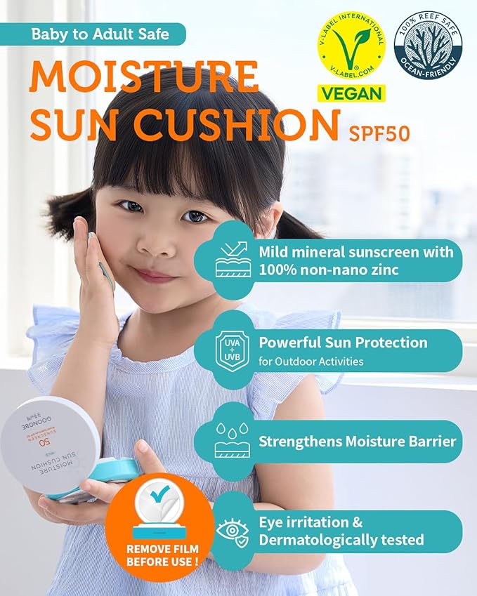 GOONGBE Sun Lotion SPF 40 & Moisture Sun Cushion SPF 50-100% Zinc Oxide Mineral Sunscreen - Vegan Reef-Safe for Babies Kids Adults - Korean Skincare, 2.82oz & Cushion 0.81oz