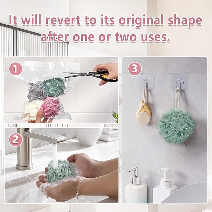 Shower Loofah Bath Sponge, 60G Loofah Exfoliating Body Scrubber, 4 Color Mesh Shower Pouf Balls for Body Wash (Ice Cream)