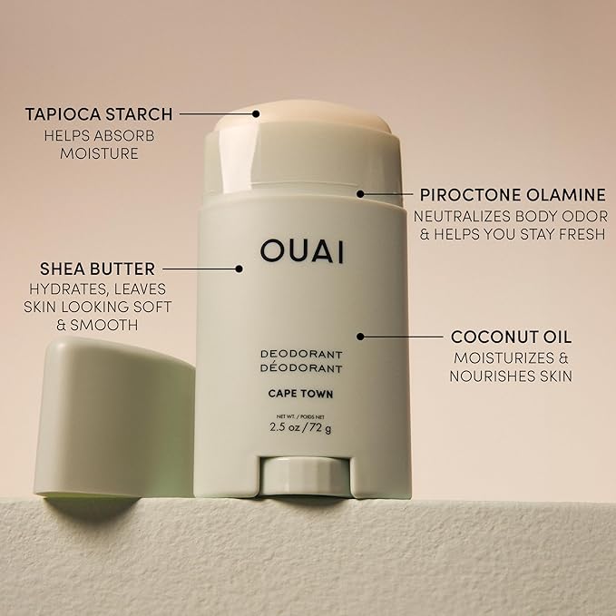 OUAI Aluminum Free Deodorant - Women's Deodorant with 24-Hour Odor Control & Invisible Application - Enriched with Notes of Wet Grass, Ginger, Basil & Green Fig - Cape Town (2.5 oz)