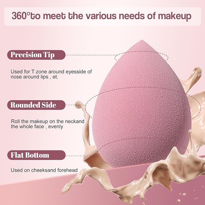 Makeup Sponge Set BS-MALLTriangle Puff 14 Pcs for Liquid, Cream, and Powder, Multi-colored Makeup Sponges and Mini Makeup Sponge (B-Pink)