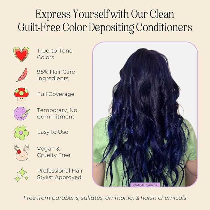 INH Semi Permanent Hair Color | Color Depositing Conditioner | Dark Blue Hair Dye | No Bleach No Peroxide Temporary Royal Sapphire Tint for Women, Men | Vegan, Sulfate & Ammonia Free, Ready to Use 6oz