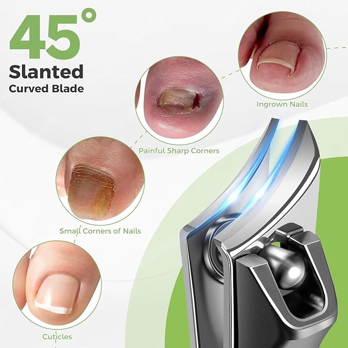 Toenail Clippers for Seniors Thick Toenails, Angled Head Large Toe Nail Clippers for Thick Nails for Men, Heavy Duty Ingrown Toenail Clippers with Wide Jaw, Slanted Nail Clippers with Long Handle