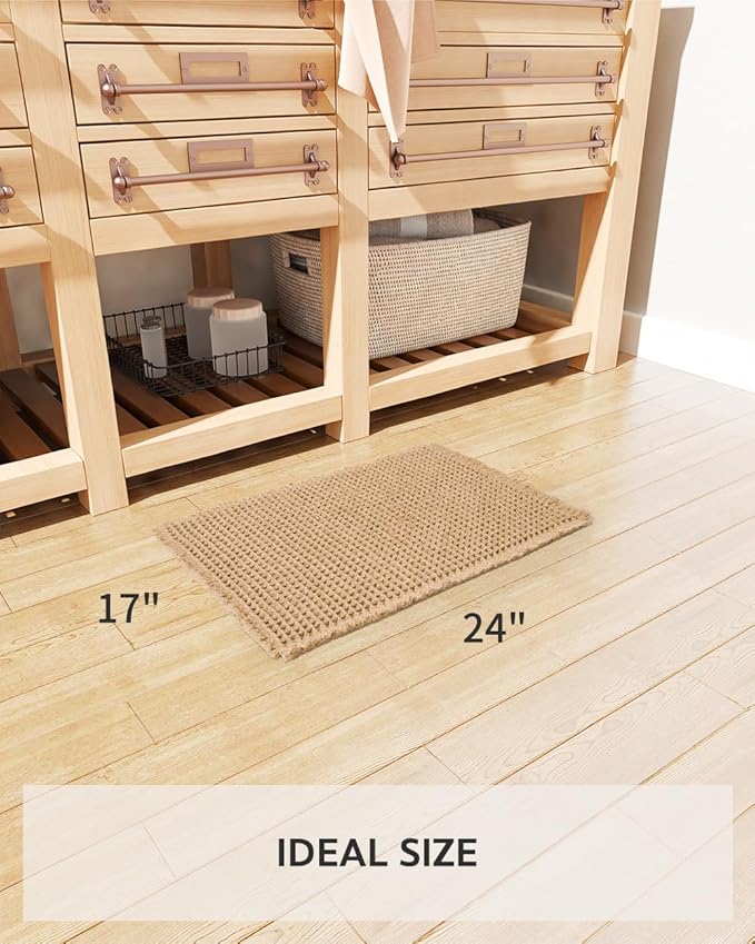 tchdio Waffle Bath Mat Rug, Super Absorbent Non Slip Bath Mats Ultra Soft Bathmat Machine Washable Bathroom Rugs with Tassels, Bath Rugs for Bathroom Floor Beside Tub, 17" x 24", Brown