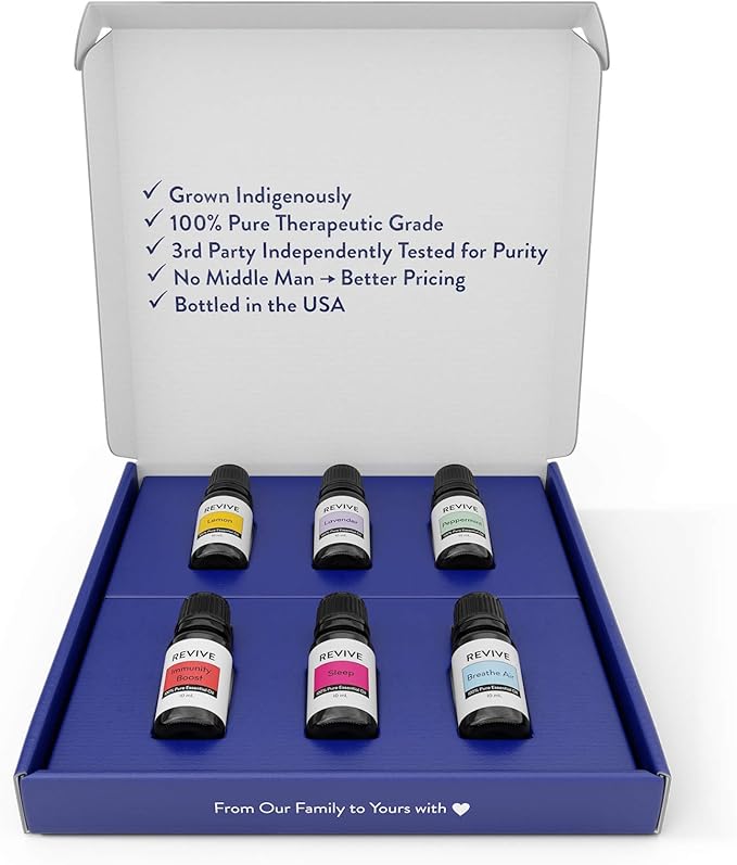 Basics Kit with Halo Diffuser by Revive Essential Oils - 100% Pure Therapeutic Grade, for Diffuser, Humidifier, Massage, Aromatherapy, Skin & Hair Care