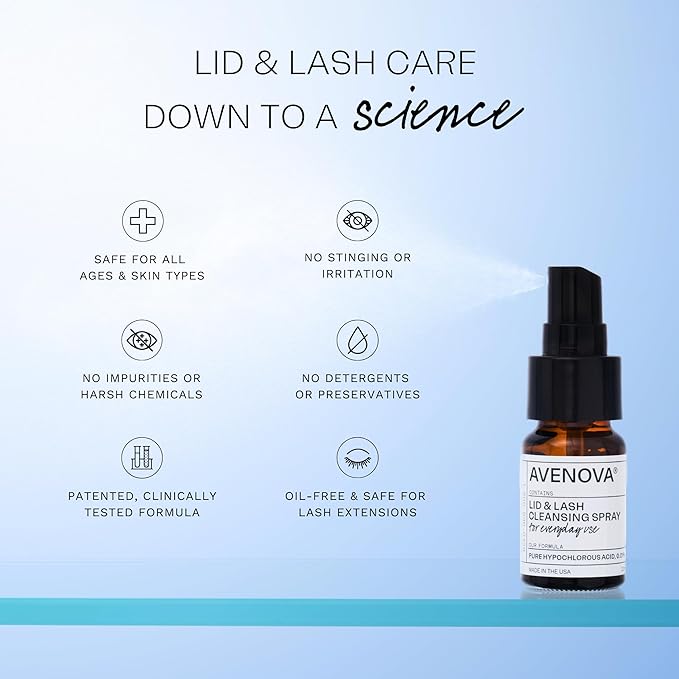 Avenova Eyelid and Eyelash Cleanser Spray - 20ml Bottle - Gentle Everyday Pure Hypochlorous Acid Spray for Eye Irritation