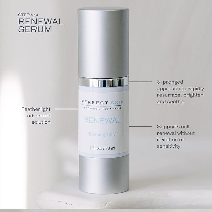 PERFECT SKIN BY CHRISTIE KIDD, PA-C | Renewal Serum–Evening Only Exfoliating Serum w/Glycolic, Lactic Acid, Retinoid & Niacinamide – Brightens, Smooths, Reduces Fine Lines–Anti-Aging Skincare 1oz/30ml