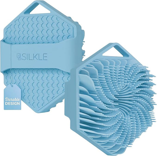 Silicone Body Scrubber - Exfoliating Bath Brush and Skin Cleanser - Shower Sponge for Gentle Body Scrub and Wash - Silicone Scrubbing Care Tool for a Refreshed and Renewed You - Blue